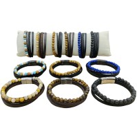 Lot de 12 Bracelets cuir et pierre